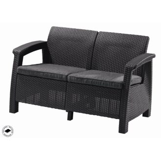   Keter Corfu kerti bútor love seat kétszemélyes kanapé, grafitszürke