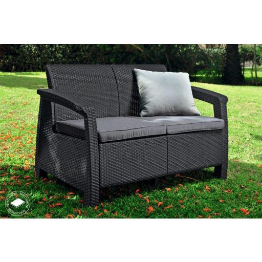 Keter Corfu kerti bútor love seat kétszemélyes kanapé, grafitszürke