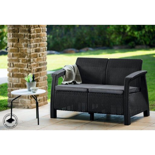 Keter Corfu kerti bútor love seat kétszemélyes kanapé, grafitszürke