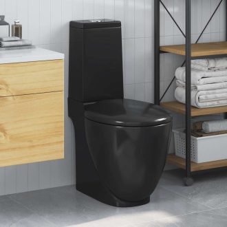 Fekete kerámia WC öblítőrendszerrel