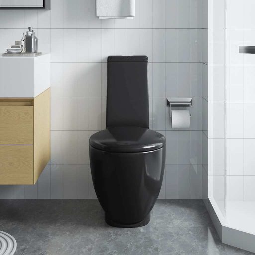 Fekete kerámia WC öblítőrendszerrel