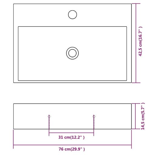 Fehér kerámia mosdó csaptelep furattal 76x42,5x14,5 cm