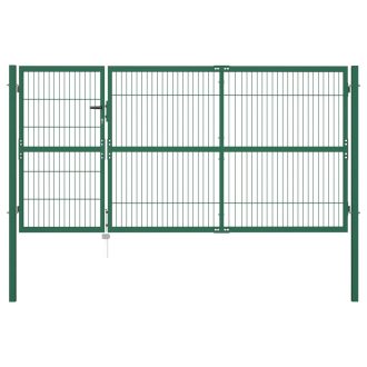 Zöld acél kerti kerítéskapu póznákkal 350 x 140 cm
