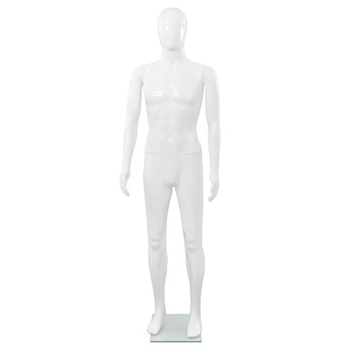 Fényes fehér, egész alakos férfi próbababa üvegtalppal 185 cm