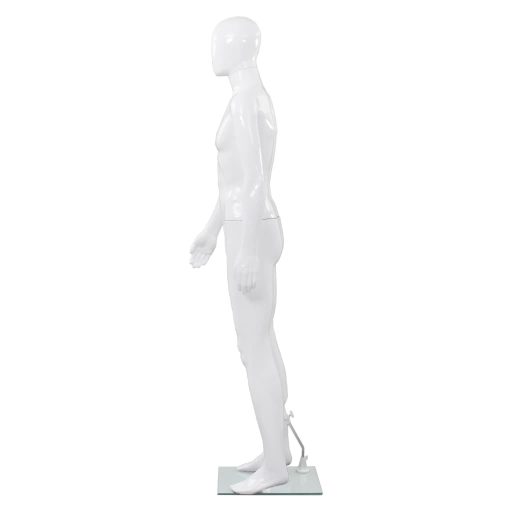 Fényes fehér, egész alakos férfi próbababa üvegtalppal 185 cm