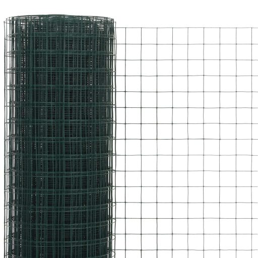 Zöld PVC-bevonatú acél csirkeháló drótkerítés 25 x 1,5 m