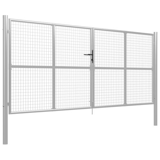 Ezüstszínű horganyzott acél kertkapu 415 x 200 cm