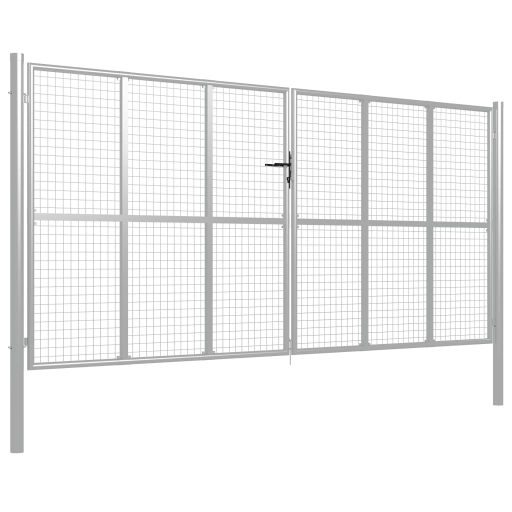 Ezüstszínű horganyzott acél kertkapu 415 x 225 cm
