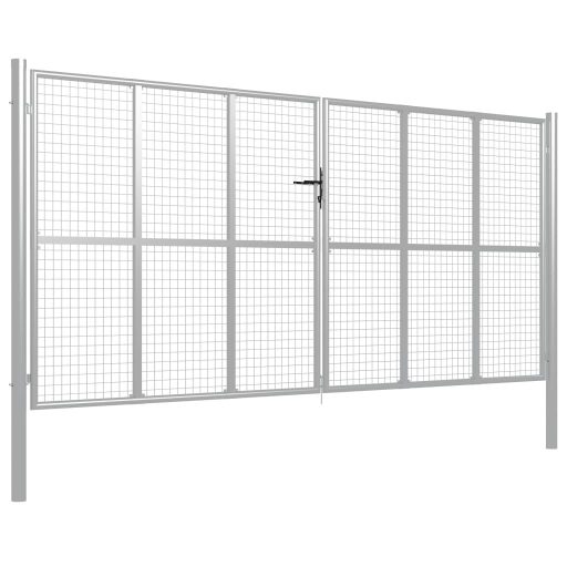 Ezüstszínű horganyzott acél kertkapu 415 x 250 cm