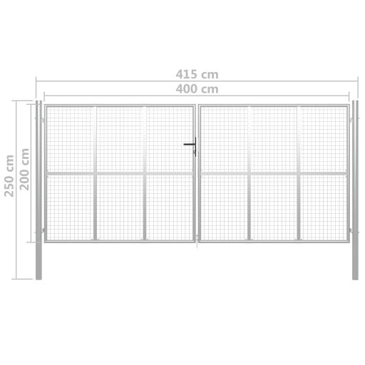 Ezüstszínű horganyzott acél kertkapu 415 x 250 cm