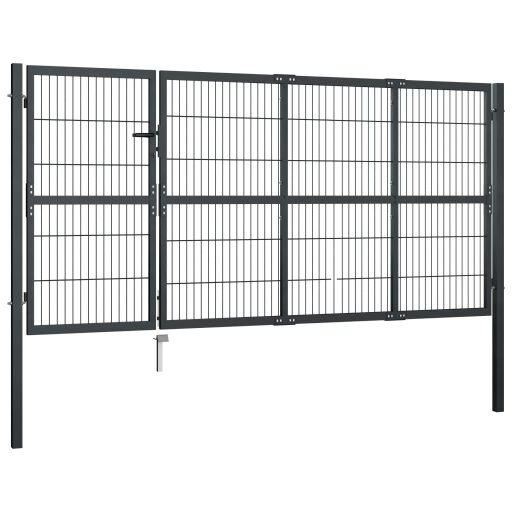 Antracitszürke acél kertkapu póznákkal 350 x 120 cm