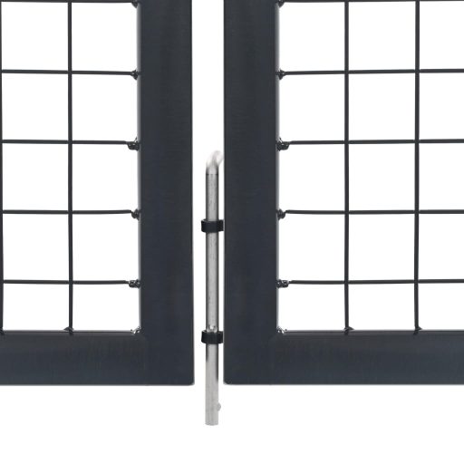 Antracitszürke acél kertkapu póznákkal 350 x 120 cm
