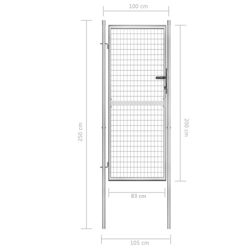 Ezüstszínű horganyzott acél kertkapu 105 x 250 cm