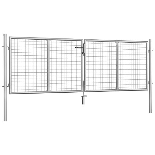 Ezüstszínű horganyzott acél kertkapu 306 x 125 cm