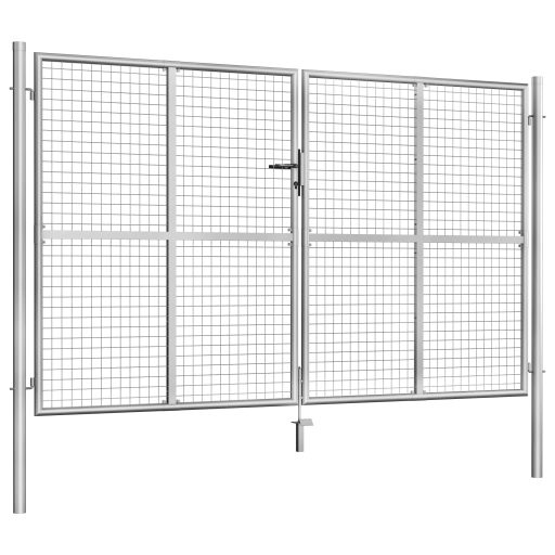 Ezüstszínű horganyzott acél kertkapu 306 x 200 cm