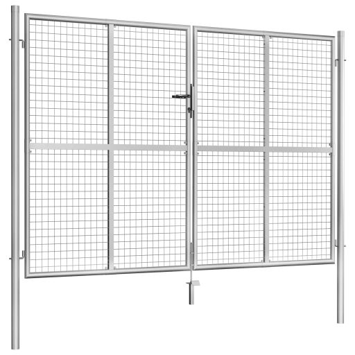 Ezüstszínű horganyzott acél kertkapu 306 x 225 cm
