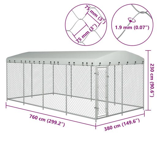 Kültéri kutyakennel tetővel 7,6 x 3,8 x 2,3 m