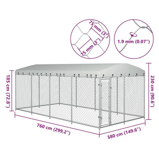 Kültéri kutyakennel tetővel 7,6 x 3,8 x 2,3 m