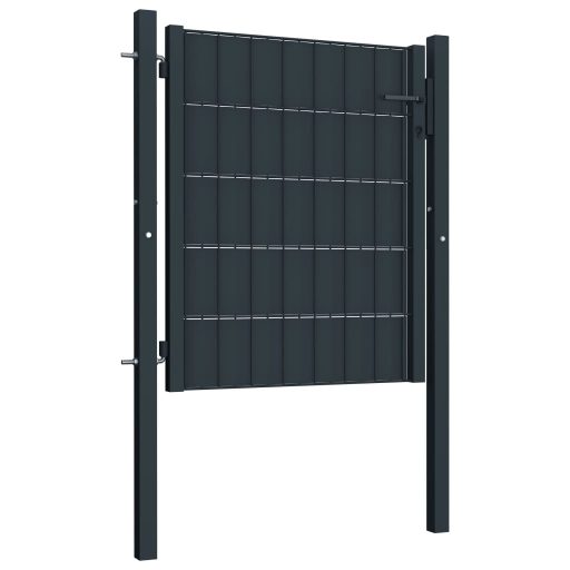 Antracitszürke PVC és acél kerítéskapu 100 x 81 cm