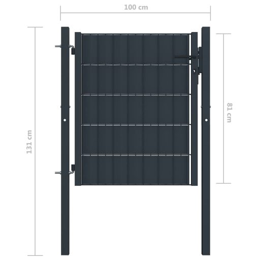 Antracitszürke PVC és acél kerítéskapu 100 x 81 cm