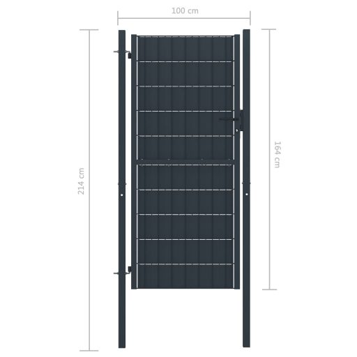 Antracitszürke PVC és acél kerítéskapu 100 x 164 cm