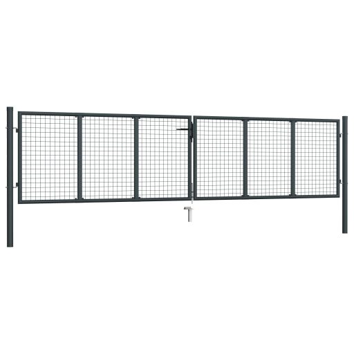 Szürke horganyzott acél rácsos kertkapu 400 x 125 cm