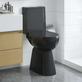   Fekete kerámia perem nélküli WC 7 cm extra magasság Soft Close