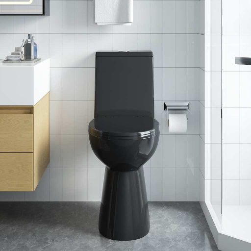 Fekete kerámia perem nélküli WC 7 cm extra magasság Soft Close