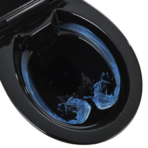 Fekete kerámia perem nélküli WC 7 cm extra magasság Soft Close