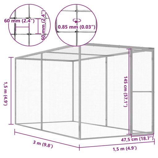 Horganyzott acél macskaketrec 3 x 1,5 x 1,5 m