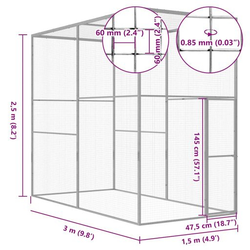 Horganyzott acél macskaketrec 3 x 1,5 x 2,5 m