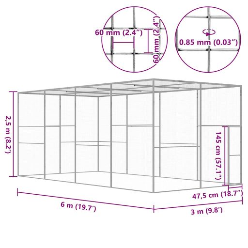 Horganyzott acél macskaketrec 6 x 3 x 2,5 m
