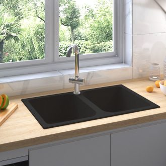 Fekete Konyhai Mosogató 760x480x184 mm Gránit