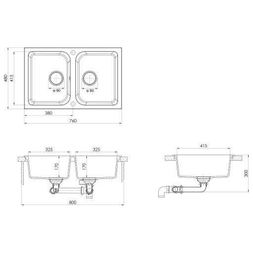 Konyhai Mosogató Szürke 760x480x184 mm Gránit