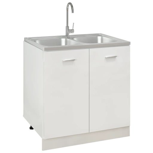 Ezüst rozsdamentes acél dupla konyhamosogató 800 x 600 x 155 mm
