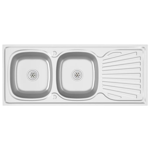 Ezüst rozsdamentes acél dupla konyhamosogató 1200x500x155 mm