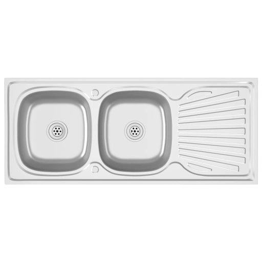 Ezüst rozsdamentes acél dupla konyhamosogató 1200x600x155 mm