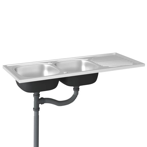 Ezüst rozsdamentes acél dupla konyhamosogató 1200x600x155 mm