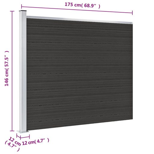 Fekete WPC kerítéspanel 175 x 146 cm