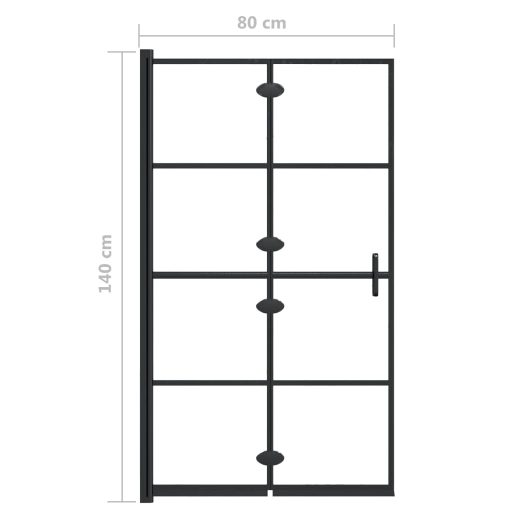 Fekete ESG zuhanykabin összecsukható ajtóval 80 x 140 cm