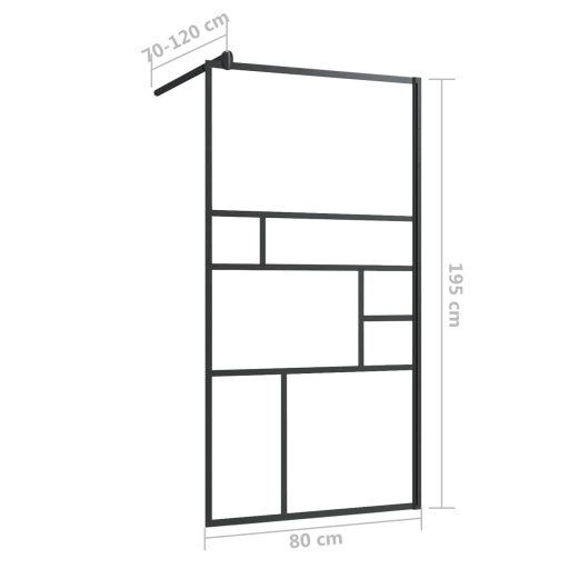 Fekete zuhanyfal átlátszó ESG üveggel 80 x 195 cm