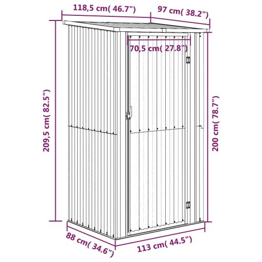 Antracitszürke horganyzott acél kerti fészer 118,5x97x209,5 cm