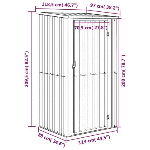 Barna horganyzott acél kerti fészer 118,5 x 97 x 209,5 cm