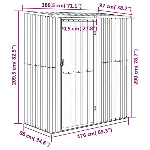 Antracitszürke horganyzott acél kerti fészer 180,5x97x209,5 cm