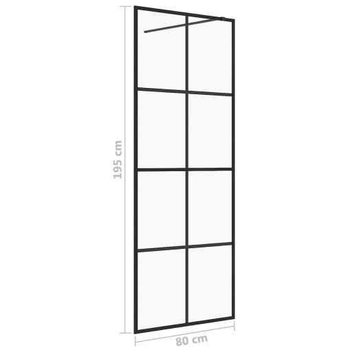 Fekete zuhanyfal átlátszó ESG üveggel 80 x 195 cm
