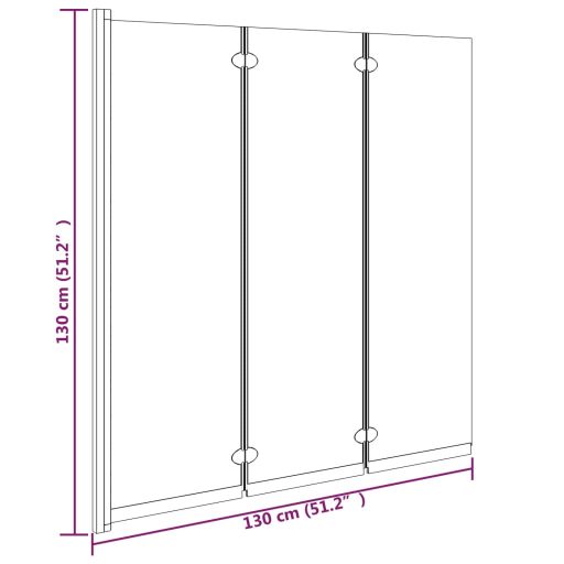 3 paneles fekete ESG összecsukható zuhanyparaván 130 x 130 cm