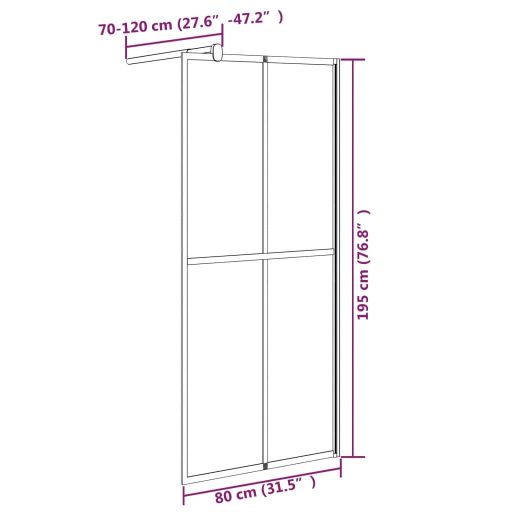 Sötét edzett üveg zuhanyfal küszöb nélküli zuhanyhoz 80x195 cm