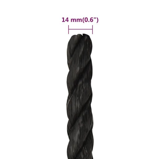 Fekete polipropilén munkakötél 14 mm 250 m