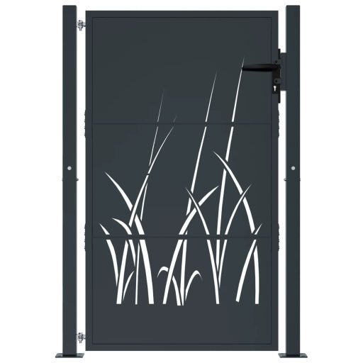 Antracitszürke fűmintás acél kertkapu 105 x 155 cm