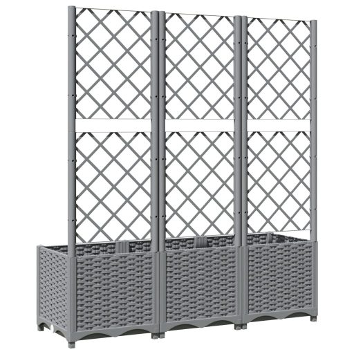 Világosszürke PP rácsos kerti ültetőláda 120 x 40 x 136 cm
